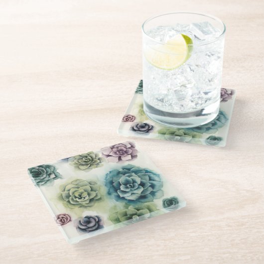 Sukkulentencluster Glasuntersetzer (Schrägansicht)