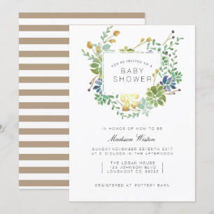 Sukkulentengarten Florale Aquarell-Baby-Party Einladung