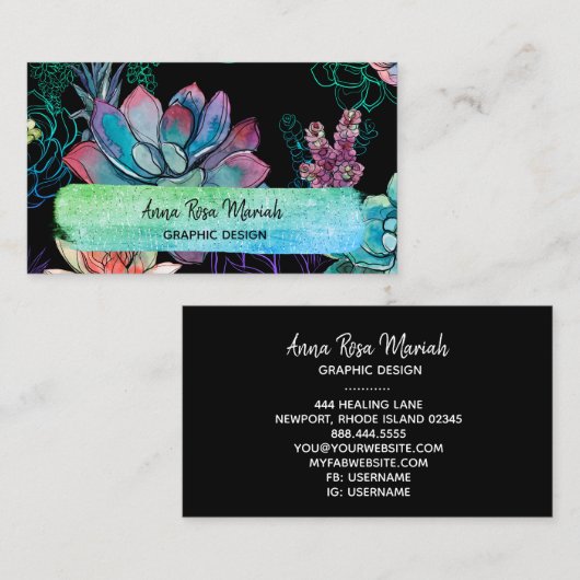 *~* Sukkulenter Chic Glitzer Girly Feminine Femini Visitenkarte (Vorne/Hinten)