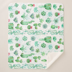 Sukkulenter Garten: Aquarellfarbener, nahtloser Hi Sherpadecke