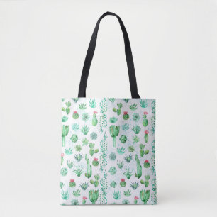 Sukkulenter Garten: Aquarellfarbener, nahtloser Hi Tasche