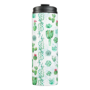 Sukkulenter Garten: Aquarellfarbener, nahtloser Hi Thermosbecher