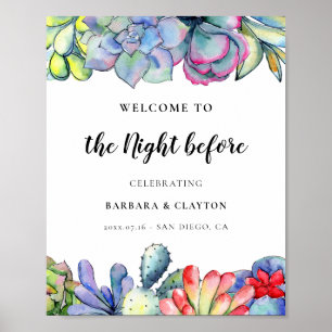 Sukkulenter Kaktus Willkommen in der Nacht vor der Poster