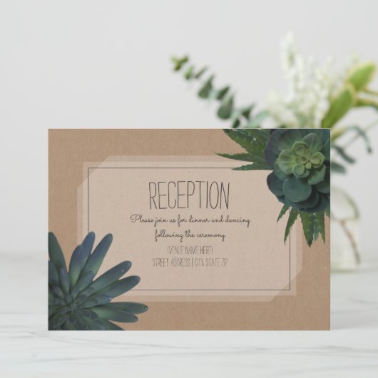 Sukkulenter Kardinal Inspiriert Hochzeitsempfang Einladung (Stehend Vorderseite)