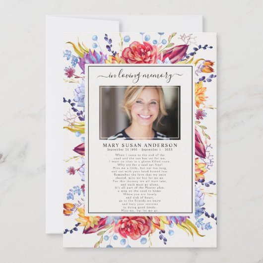 Sukkulentes Foto in Love Memory Funeral Gedicht Ca Ankündigung (Vorderseite)