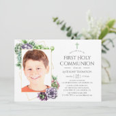 Sukkulentes geometrisches Foto Erste Heilige Kommu Einladung (Stehend Vorderseite)