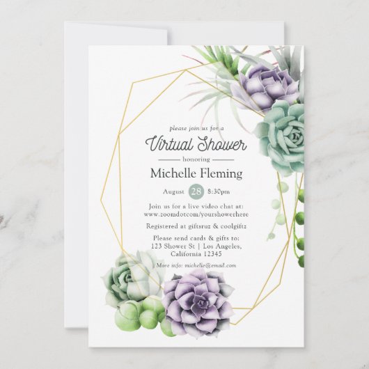 Sukkulentes geometrisches virtuelles Baby oder Bra Einladung (Vorderseite)