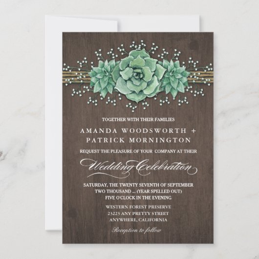 Sukkulentes Gipskraut Rustikale Hochzeitseinladung Einladung (Vorderseite)