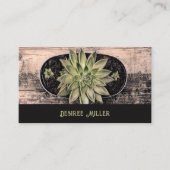 Sukkulentes rustikales Holz Vintag grünes Schwarz Visitenkarte (Vorderseite)