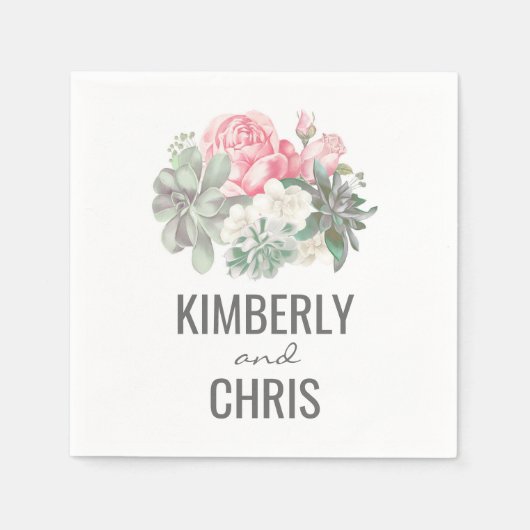 Sukkuline und rosa Blumenkuchen Serviette (Vorderseite)