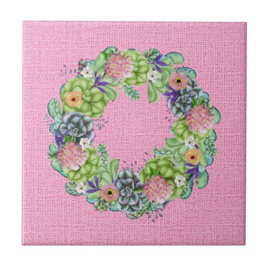 Sukkultureller Blumenstrauß auf Rosa Fliese (Vorderseite)