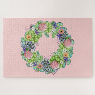 Sukkultureller Blumenstrauß auf Rosa Puzzle