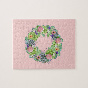 Sukkultureller Blumenstrauß auf Rosa Puzzle