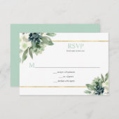Sukkulturen, Gold, weiße Blume - blassgrün RSVP Karte (Vorne/Hinten)