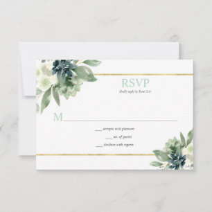 Sukkulturen, Gold, weiße Blume - blassgrün RSVP Karte