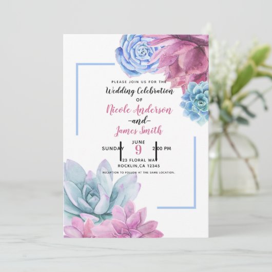 Sukkulturen Moderne schicke Wasserfarbe Hochzeit F Einladung (Stehend Vorderseite)