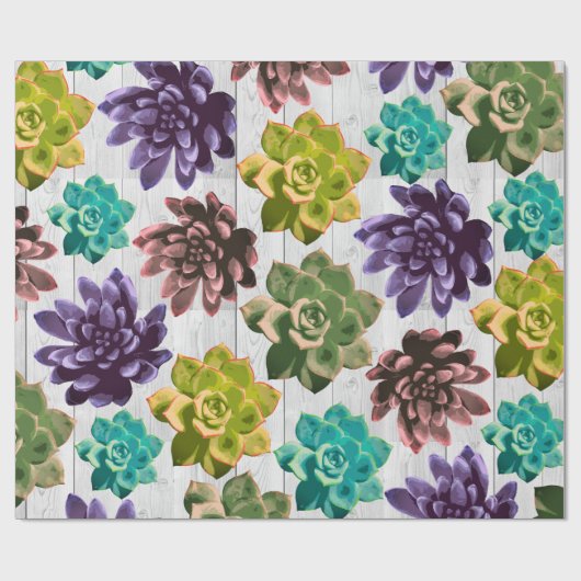 Sukkulturen und rustikale Weißholzplanks Geschenkpapier (Flach)