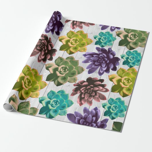 Sukkulturen und rustikale Weißholzplanks Geschenkpapier (Ungerollt)