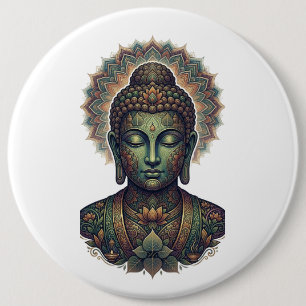 Sukti Budh Serene Meditation Portrait - Antikes Ba Button