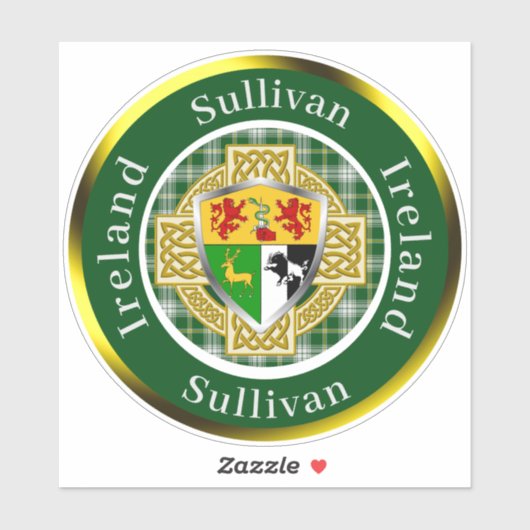 Sullivan Irish Shield/Celtic Cross Personalisiert Aufkleber (Blatt)