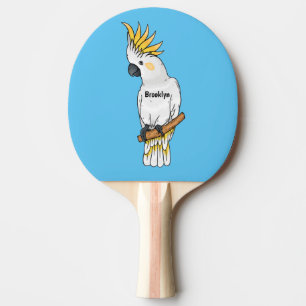Sulphur-crested cockatoo bird cartoon illustration tischtennis schläger