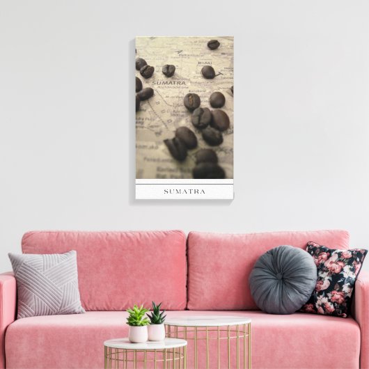 Sumatra-Karte mit Kaffeebohnen auf Leinwand (Insitu (Wohnzimmer))