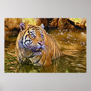 Sumatran Tiger in Wassermalerei Poster