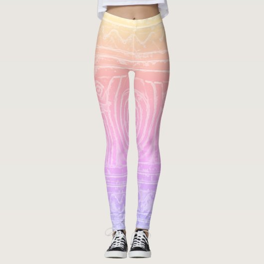 Sumerischer Mesopotamianischer Muster rosa Gelber Leggings (Vorderseite)