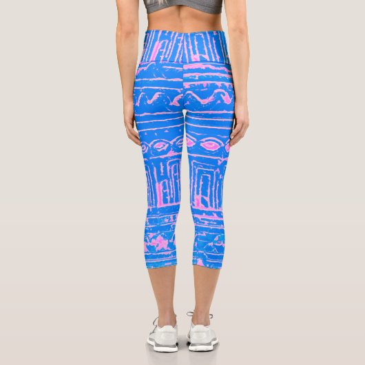Sumerisches Mesopotamian Muster Blau Capri Leggings (Rückseite)