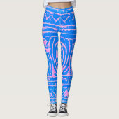 Sumerisches Mesopotamian Muster Pink Blau Leggings (Vorderseite)