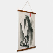 Sumi-e Berge mit Kloster und Mönch Wandteppich Mit Holzrahmen (Gewinkelt)