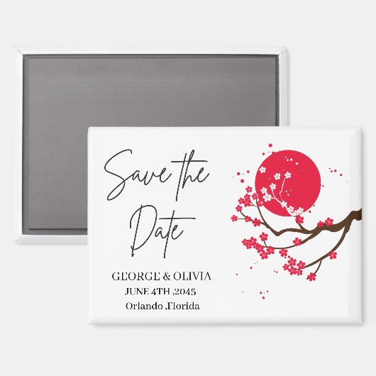 Sumi-e Cherry Blossom Wedding Save the Date Magnet (Vorderseite/Rückseite)