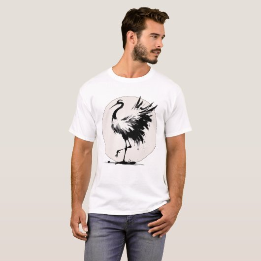 Sumi-e-Crane-Karte T-Shirt (Vorne ganz)