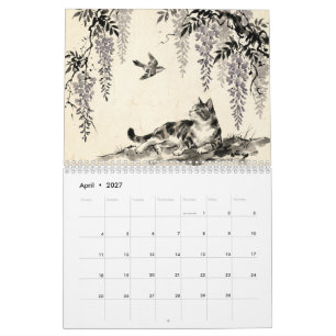 Sumi-e Hanafuda Katzen – 12 Monate Japans an der W Kalender
