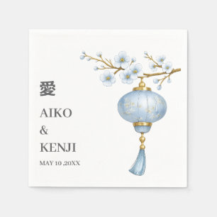 Sumi-e Stil japanische blaue Laternen-Hochzeit Serviette