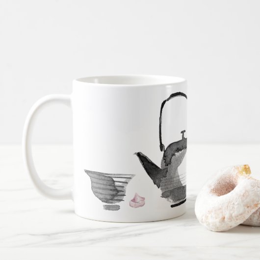 Sumi-e Tinte mit Zen-Zitat Kaffeetasse (Mit Donut)