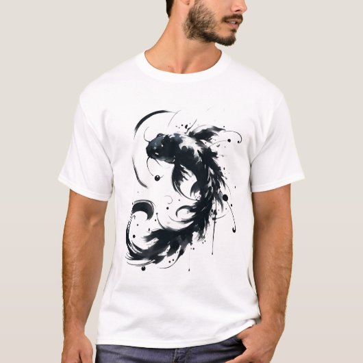 Sumie Brushstroke Karasu Black Koi Fish T - Shirt (Vorderseite)