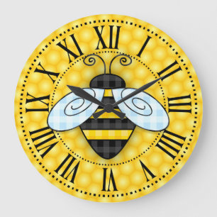 Summende Hummel-und Bienenwaben-Ikone ohne Text Große Wanduhr