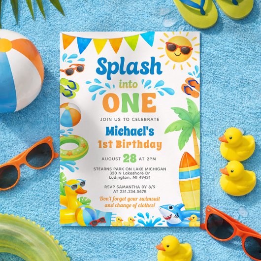Summer 1st Birthday Invitation - Splash into One Einladung