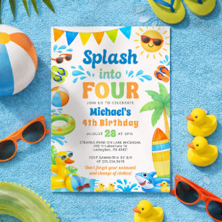 Summer 4th Birthday Invitation - Splash into Four Einladung