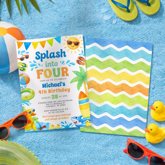 Summer 4th Birthday Invitation - Splash into Four Einladung