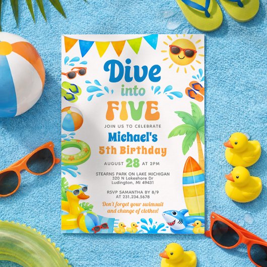 Summer 5th Birthday Invitation - Dive into Five Einladung