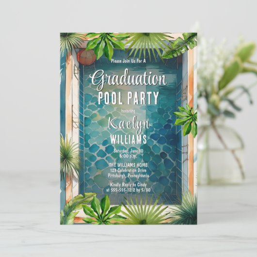 Summer Abschluss Pool Party Einladung (Stehend Vorderseite)