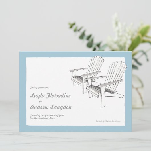 Summer Adirondacks Save the Date Einladung (Stehend Vorderseite)