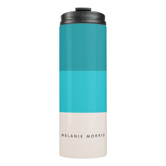 Summer Aqua Blue Beach Vibe Horizontaler Streifen Thermosbecher (Vorderseite)