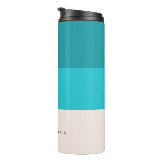 Summer Aqua Blue Beach Vibe Horizontaler Streifen Thermosbecher (Nach rechts gedreht)