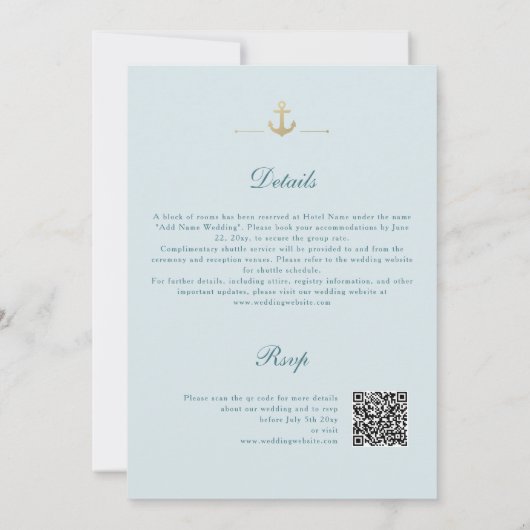 Summer Aqua Nautical QR UAWG All-in-One Hochzeit Einladung (Rückseite)