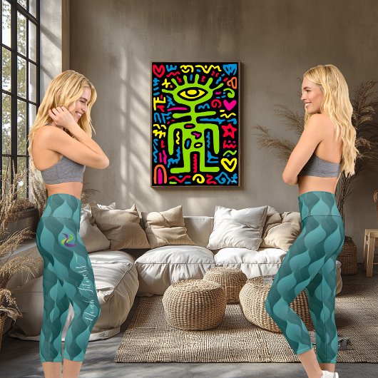 Summer Aquamarin Wave Muster: Benutzerdefinierter Capri Leggings