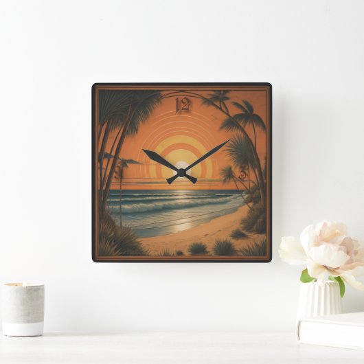 Summer Art Deco Quadratische Wanduhr (Zuhause)