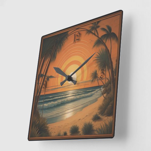 Summer Art Deco Quadratische Wanduhr (Winkel)